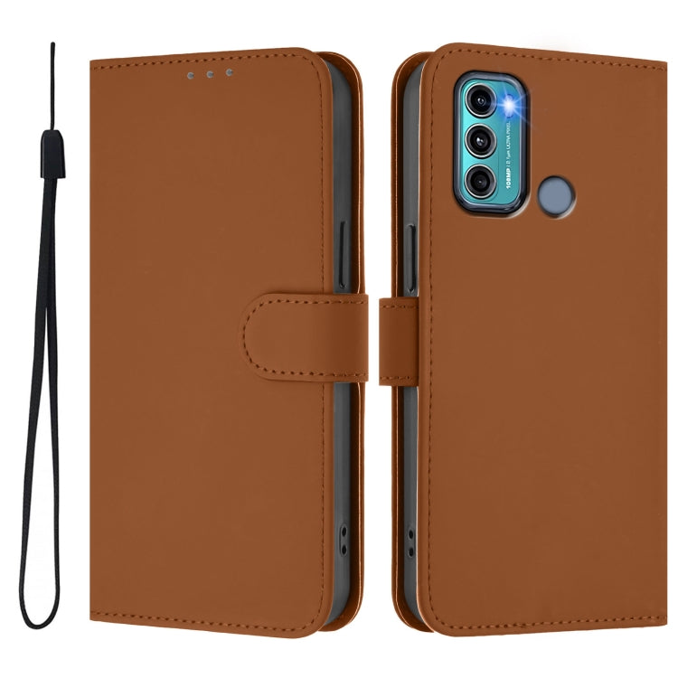 For Motorola Moto G60 / G40 Fusion Skin Feel Solid Color Leather Phone Case with Lanyard