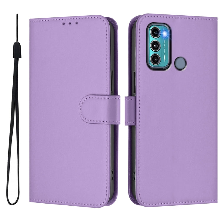 For Motorola Moto G60 / G40 Fusion Skin Feel Solid Color Leather Phone Case with Lanyard