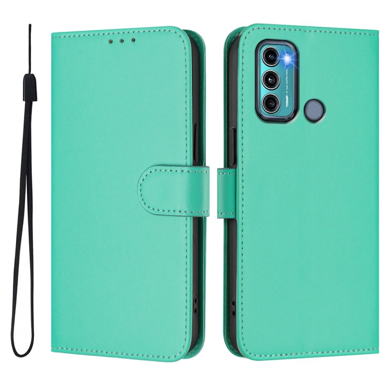 For Motorola Moto G60 / G40 Fusion Skin Feel Solid Color Leather Phone Case with Lanyard