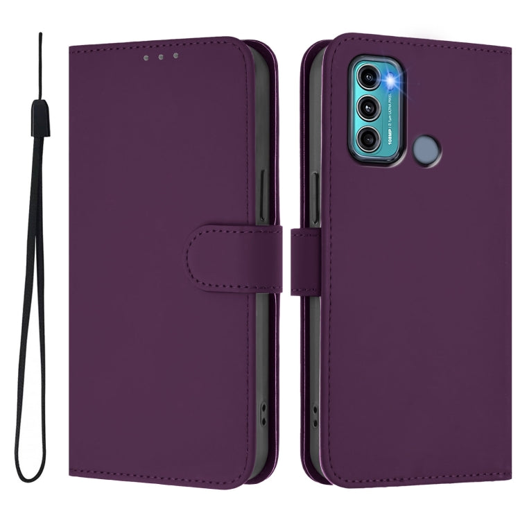 For Motorola Moto G60 / G40 Fusion Skin Feel Solid Color Leather Phone Case with Lanyard