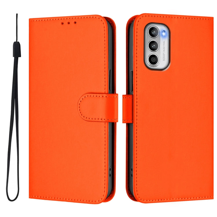 For Motorola Moto G 5G 2022 Skin Feel Solid Color Leather Phone Case with Lanyard