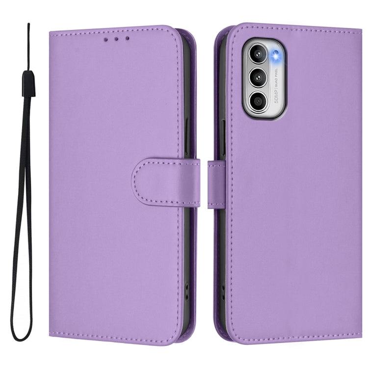 For Motorola Moto G 5G 2022 Skin Feel Solid Color Leather Phone Case with Lanyard