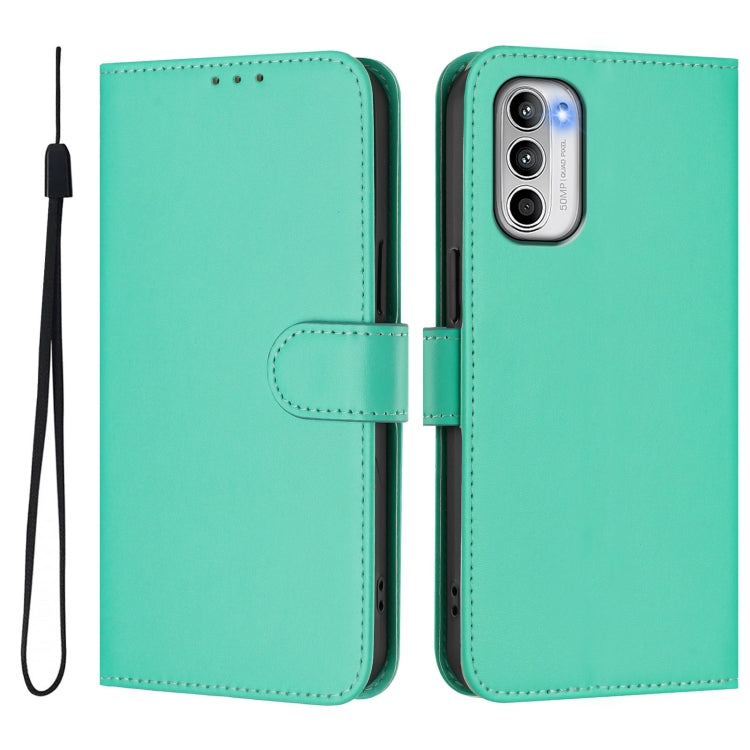 For Motorola Moto G 5G 2022 Skin Feel Solid Color Leather Phone Case with Lanyard