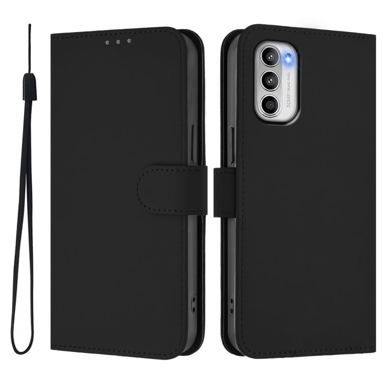 For Motorola Moto G 5G 2022 Skin Feel Solid Color Leather Phone Case with Lanyard