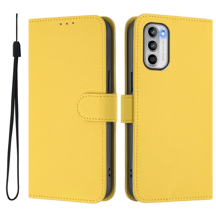 For Motorola Moto G 5G 2022 Skin Feel Solid Color Leather Phone Case with Lanyard