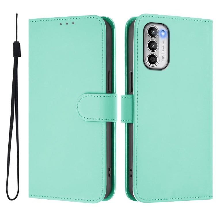 For Motorola Moto G 5G 2022 Skin Feel Solid Color Leather Phone Case with Lanyard