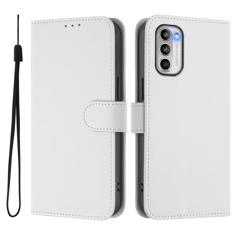 For Motorola Moto G 5G 2022 Skin Feel Solid Color Leather Phone Case with Lanyard