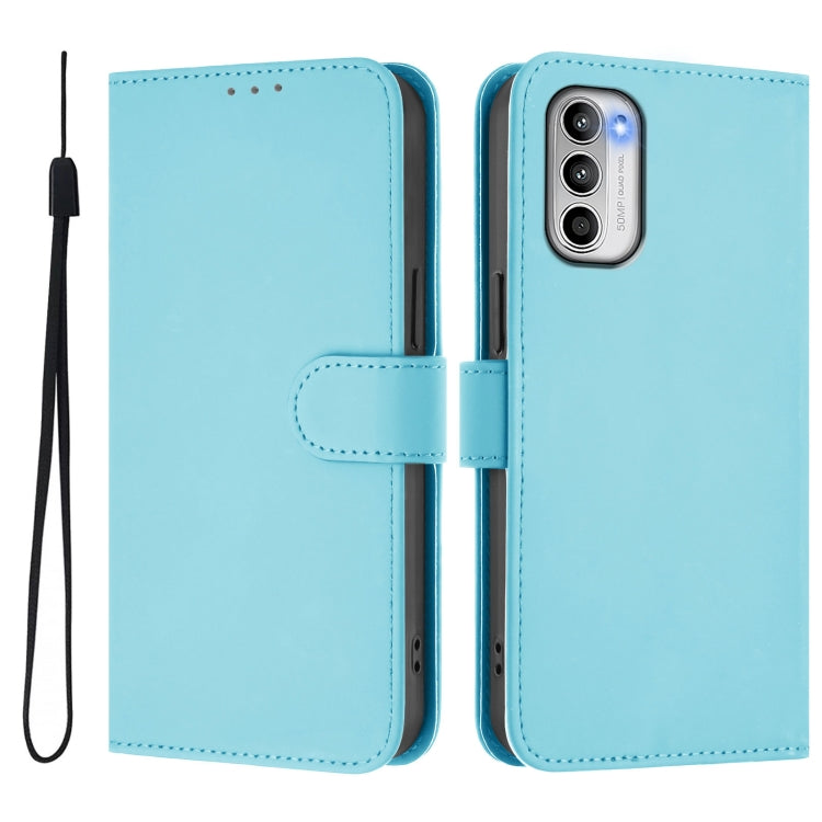 For Motorola Moto G 5G 2022 Skin Feel Solid Color Leather Phone Case with Lanyard