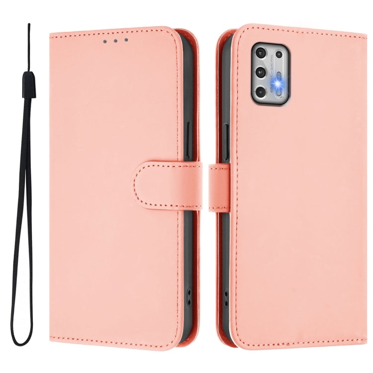 For Motorola Moto G Stylus 2021 4G Skin Feel Solid Color Leather Phone Case with Lanyard