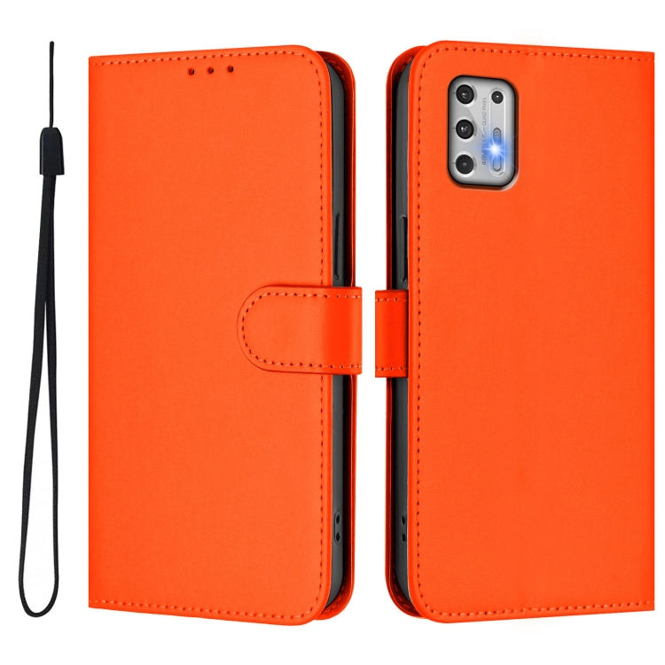For Motorola Moto G Stylus 2021 4G Skin Feel Solid Color Leather Phone Case with Lanyard