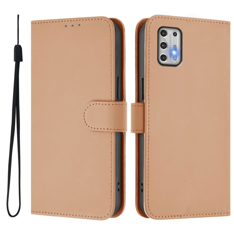 For Motorola Moto G Stylus 2021 4G Skin Feel Solid Color Leather Phone Case with Lanyard
