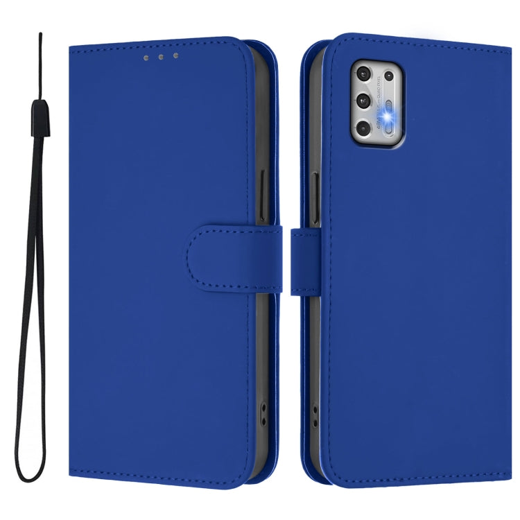 For Motorola Moto G Stylus 2021 4G Skin Feel Solid Color Leather Phone Case with Lanyard