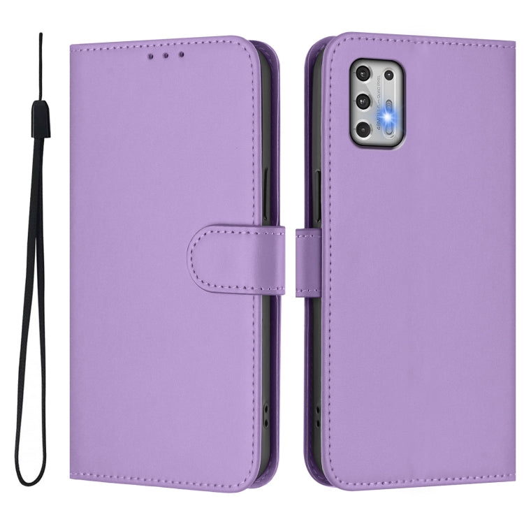 For Motorola Moto G Stylus 2021 4G Skin Feel Solid Color Leather Phone Case with Lanyard