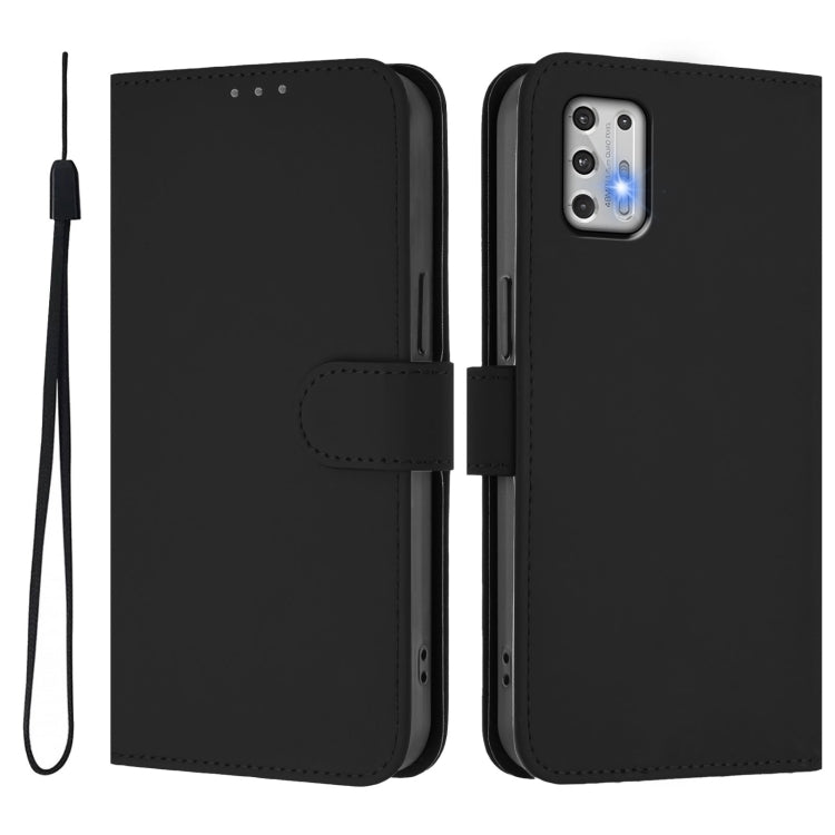 For Motorola Moto G Stylus 2021 4G Skin Feel Solid Color Leather Phone Case with Lanyard