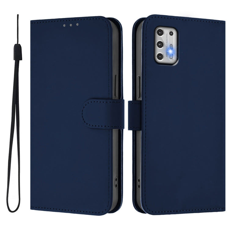 For Motorola Moto G Stylus 2021 4G Skin Feel Solid Color Leather Phone Case with Lanyard