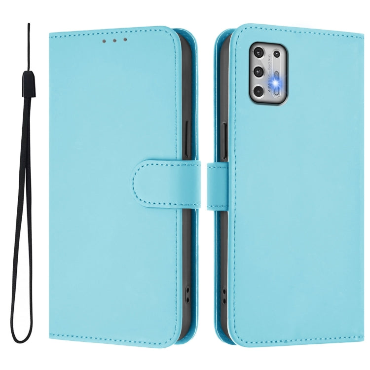 For Motorola Moto G Stylus 2021 4G Skin Feel Solid Color Leather Phone Case with Lanyard