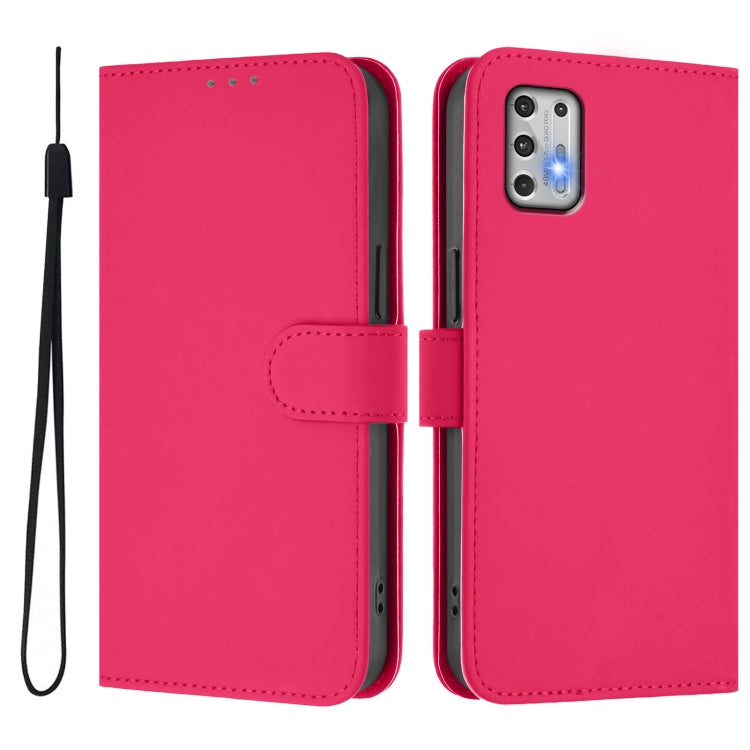 For Motorola Moto G Stylus 2021 4G Skin Feel Solid Color Leather Phone Case with Lanyard