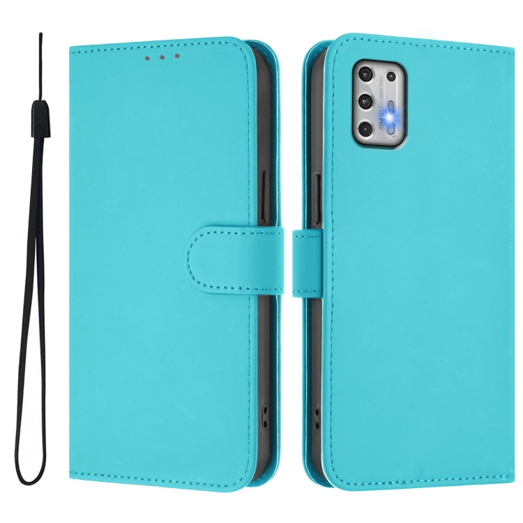 For Motorola Moto G Stylus 2021 4G Skin Feel Solid Color Leather Phone Case with Lanyard