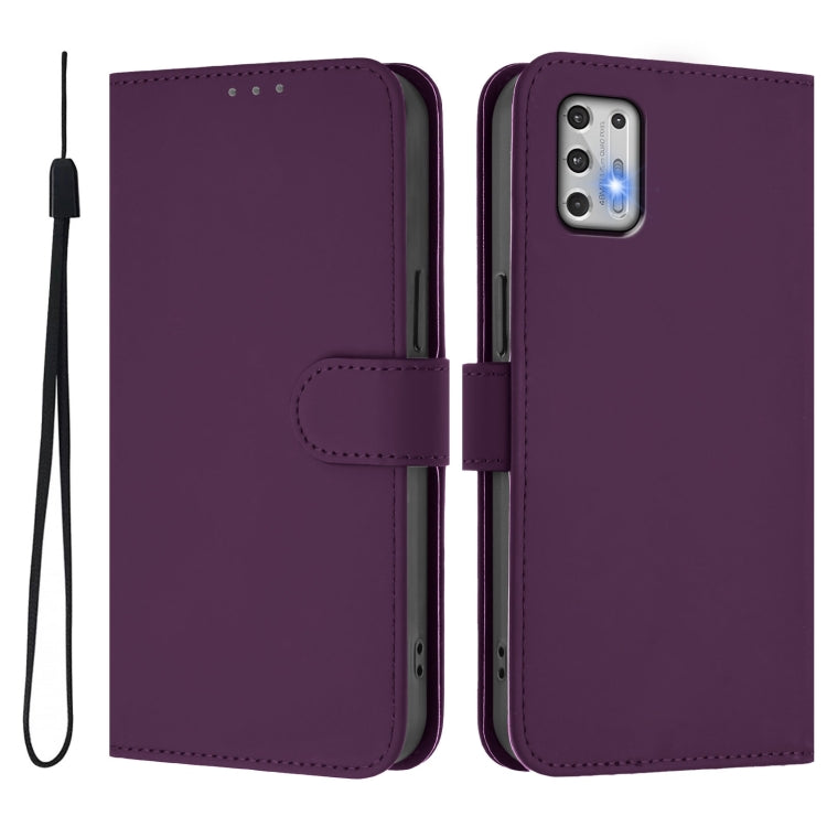 For Motorola Moto G Stylus 2021 4G Skin Feel Solid Color Leather Phone Case with Lanyard