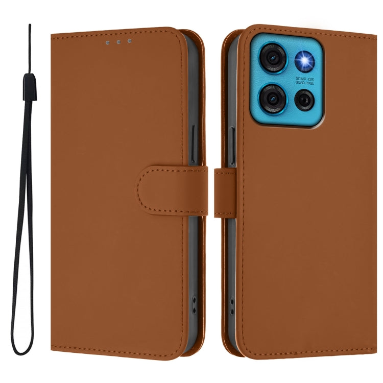 For Motorola Moto G75 5G Skin Feel Solid Color Leather Phone Case with Lanyard