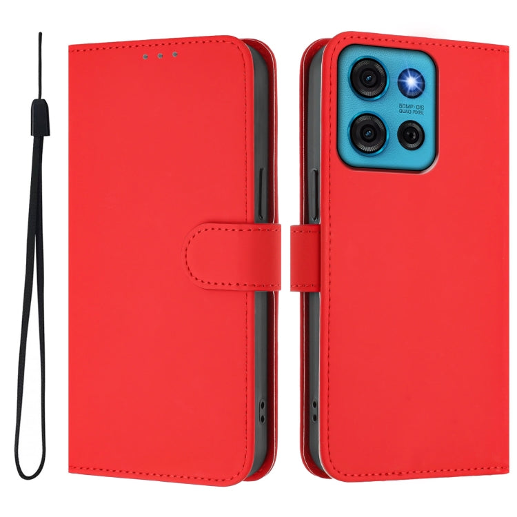 For Motorola Moto G75 5G Skin Feel Solid Color Leather Phone Case with Lanyard