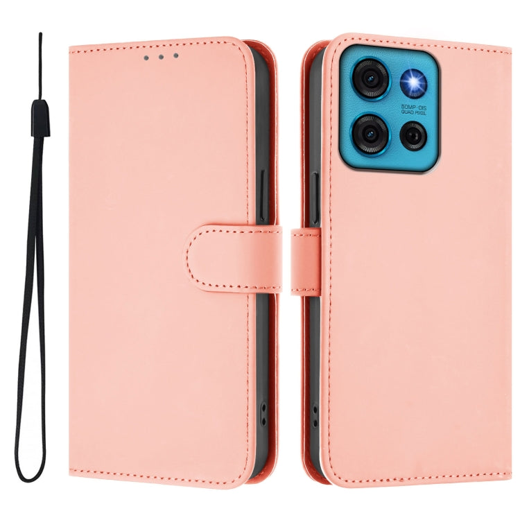 For Motorola Moto G75 5G Skin Feel Solid Color Leather Phone Case with Lanyard
