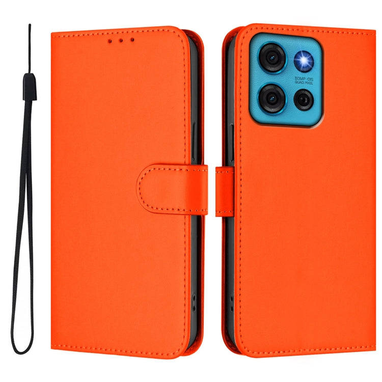 For Motorola Moto G75 5G Skin Feel Solid Color Leather Phone Case with Lanyard
