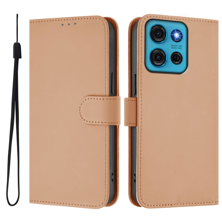 For Motorola Moto G75 5G Skin Feel Solid Color Leather Phone Case with Lanyard