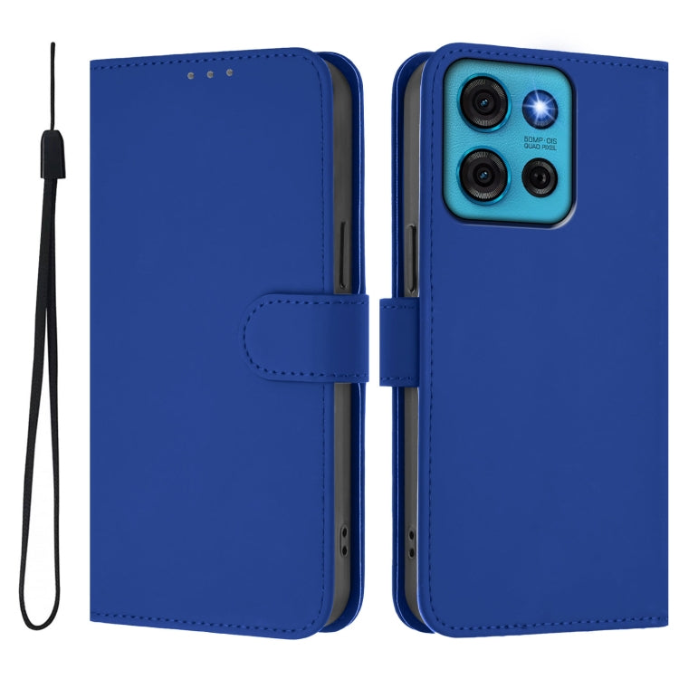 For Motorola Moto G75 5G Skin Feel Solid Color Leather Phone Case with Lanyard