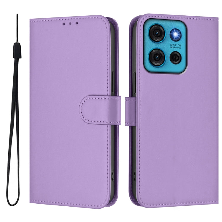 For Motorola Moto G75 5G Skin Feel Solid Color Leather Phone Case with Lanyard