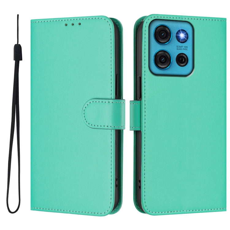 For Motorola Moto G75 5G Skin Feel Solid Color Leather Phone Case with Lanyard