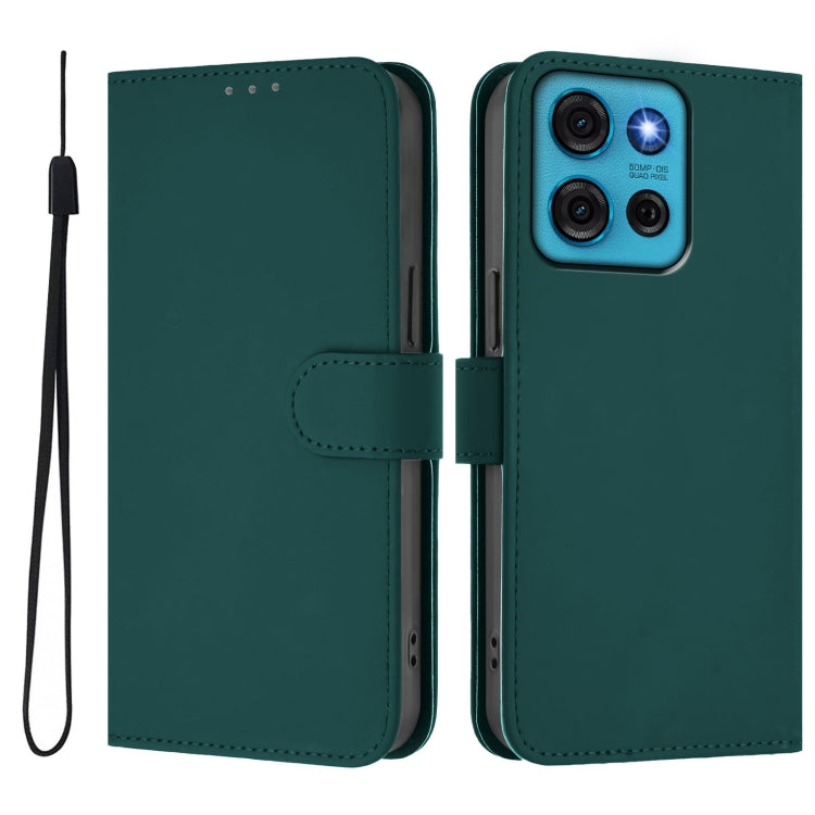 For Motorola Moto G75 5G Skin Feel Solid Color Leather Phone Case with Lanyard
