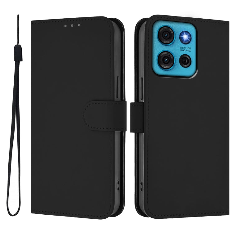 For Motorola Moto G75 5G Skin Feel Solid Color Leather Phone Case with Lanyard