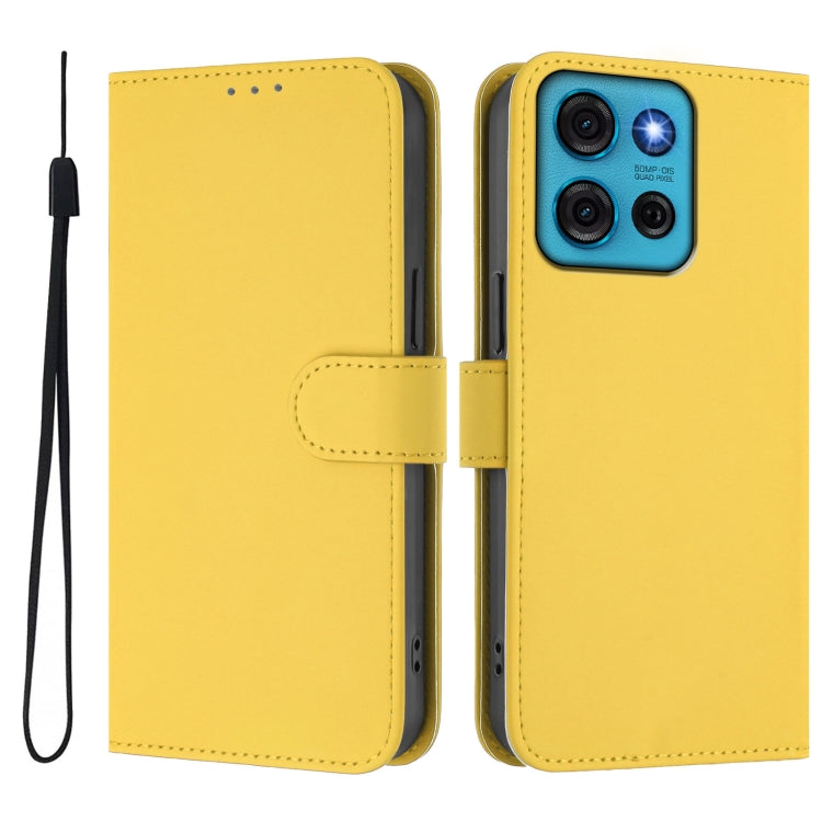For Motorola Moto G75 5G Skin Feel Solid Color Leather Phone Case with Lanyard