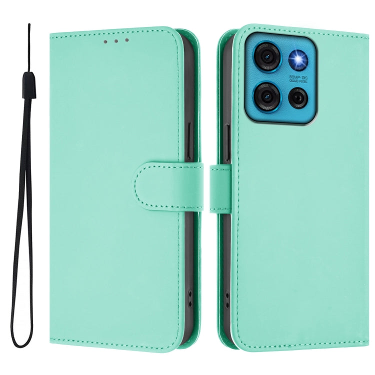 For Motorola Moto G75 5G Skin Feel Solid Color Leather Phone Case with Lanyard