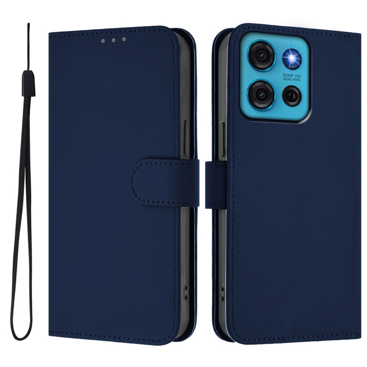 For Motorola Moto G75 5G Skin Feel Solid Color Leather Phone Case with Lanyard