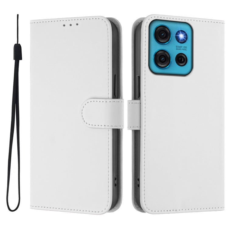 For Motorola Moto G75 5G Skin Feel Solid Color Leather Phone Case with Lanyard