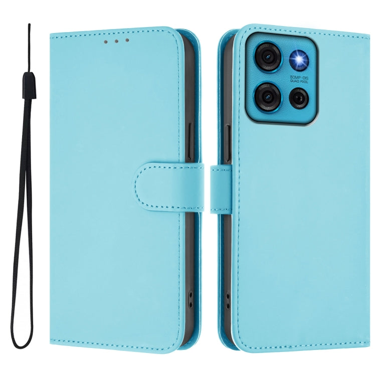 For Motorola Moto G75 5G Skin Feel Solid Color Leather Phone Case with Lanyard