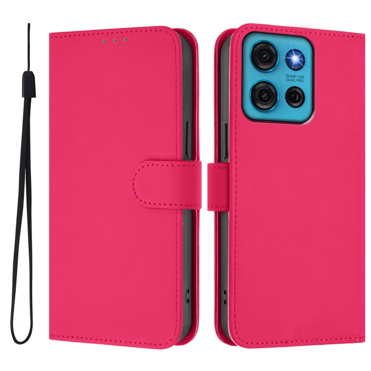 For Motorola Moto G75 5G Skin Feel Solid Color Leather Phone Case with Lanyard