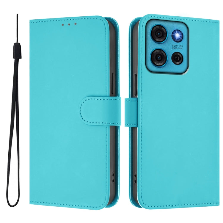 For Motorola Moto G75 5G Skin Feel Solid Color Leather Phone Case with Lanyard