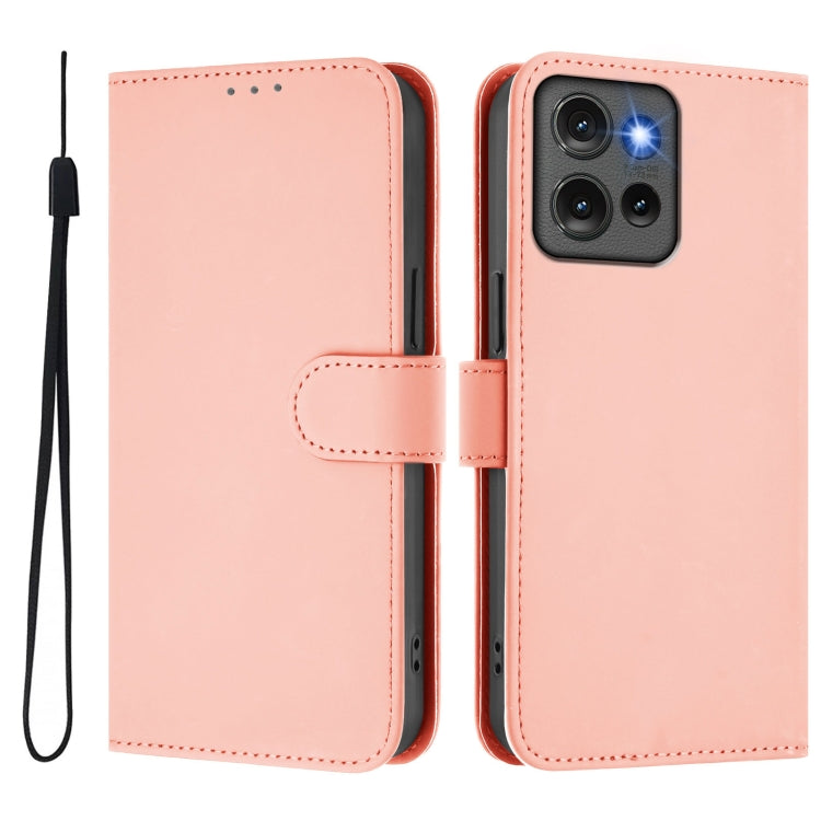 For Motorola Edge 50 5G Global Skin Feel Solid Color Leather Phone Case with Lanyard