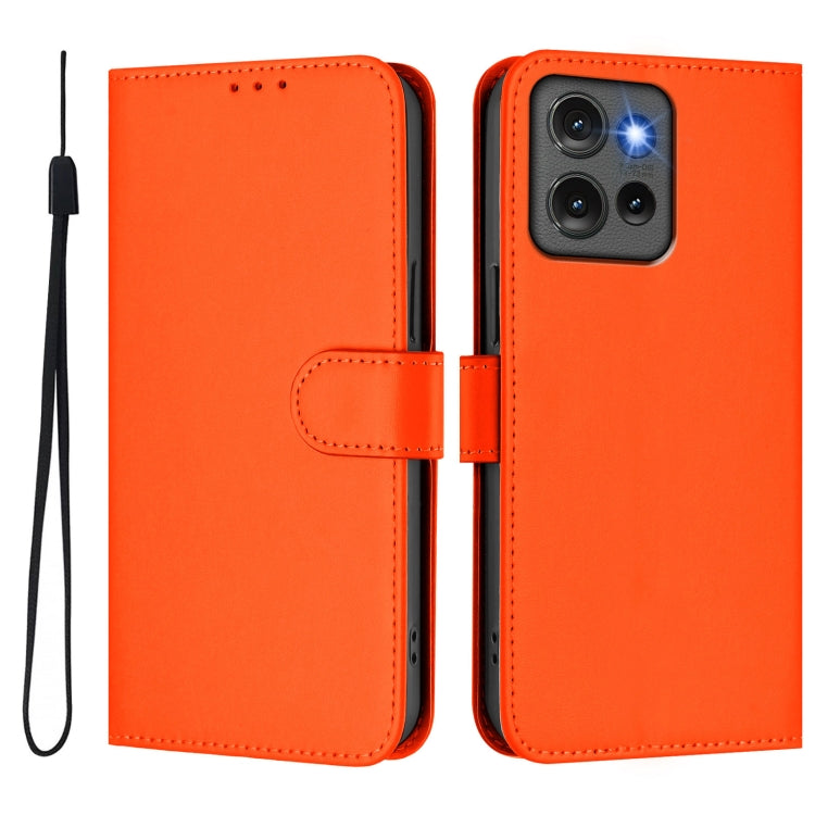 For Motorola Edge 50 5G Global Skin Feel Solid Color Leather Phone Case with Lanyard