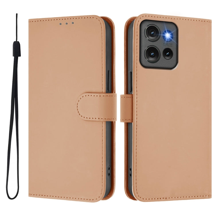 For Motorola Edge 50 5G Global Skin Feel Solid Color Leather Phone Case with Lanyard