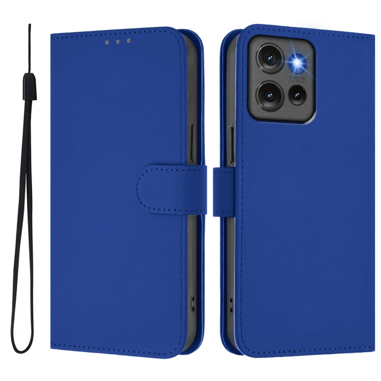 For Motorola Edge 50 5G Global Skin Feel Solid Color Leather Phone Case with Lanyard