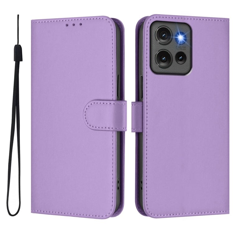 For Motorola Edge 50 5G Global Skin Feel Solid Color Leather Phone Case with Lanyard