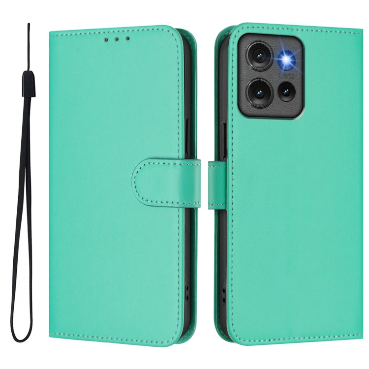 For Motorola Edge 50 5G Global Skin Feel Solid Color Leather Phone Case with Lanyard