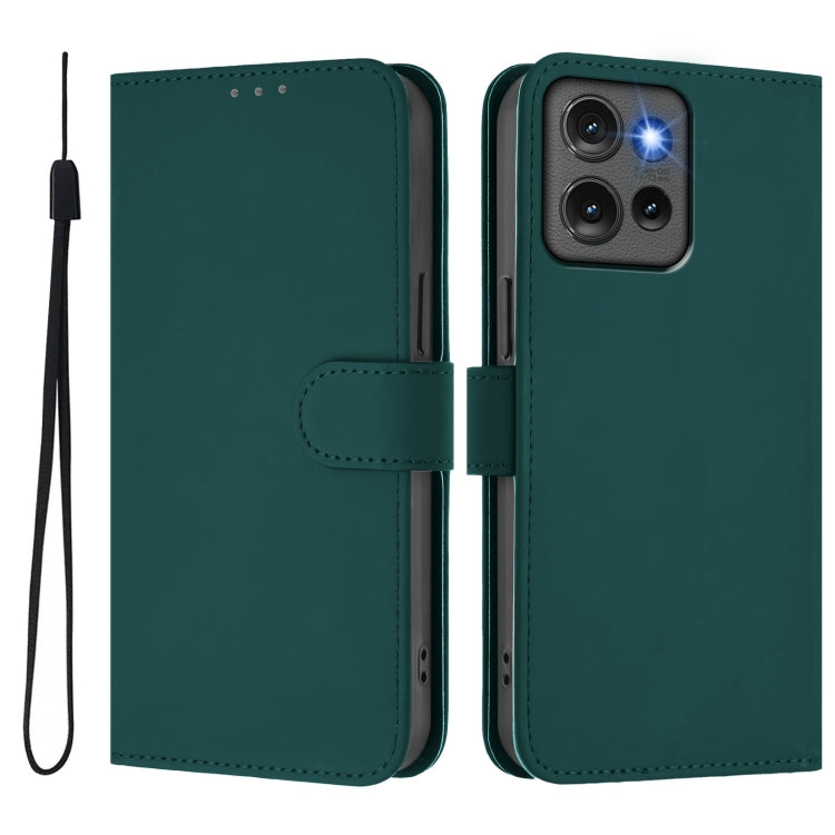 For Motorola Edge 50 5G Global Skin Feel Solid Color Leather Phone Case with Lanyard