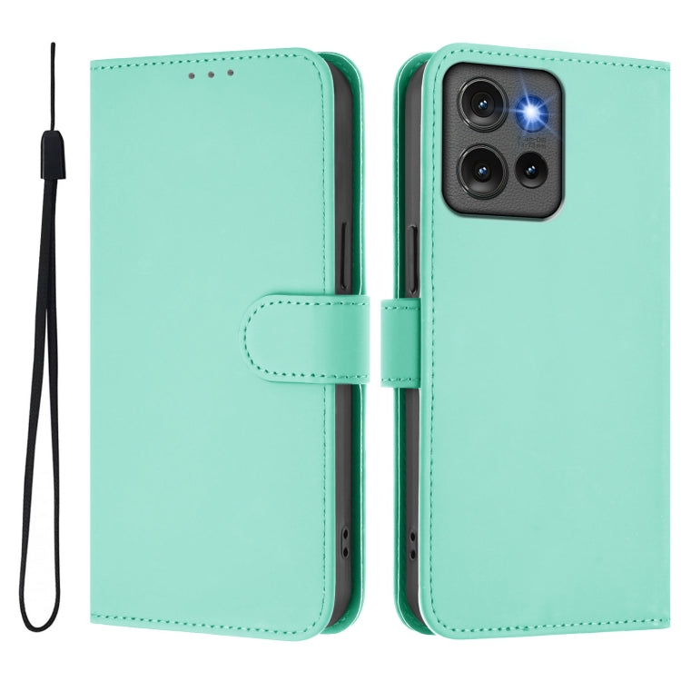For Motorola Edge 50 5G Global Skin Feel Solid Color Leather Phone Case with Lanyard