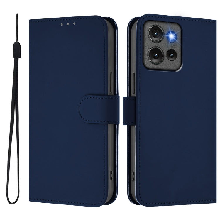 For Motorola Edge 50 5G Global Skin Feel Solid Color Leather Phone Case with Lanyard