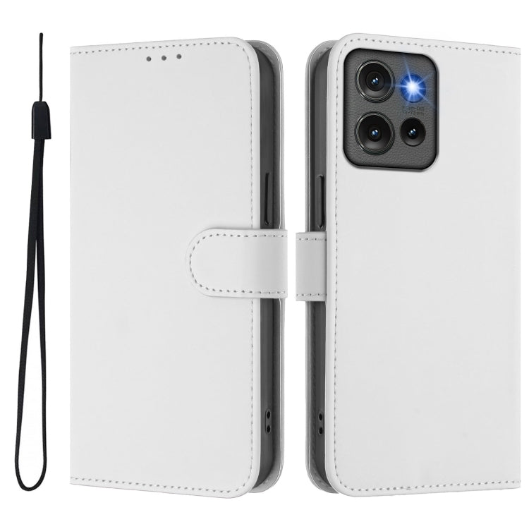 For Motorola Edge 50 5G Global Skin Feel Solid Color Leather Phone Case with Lanyard